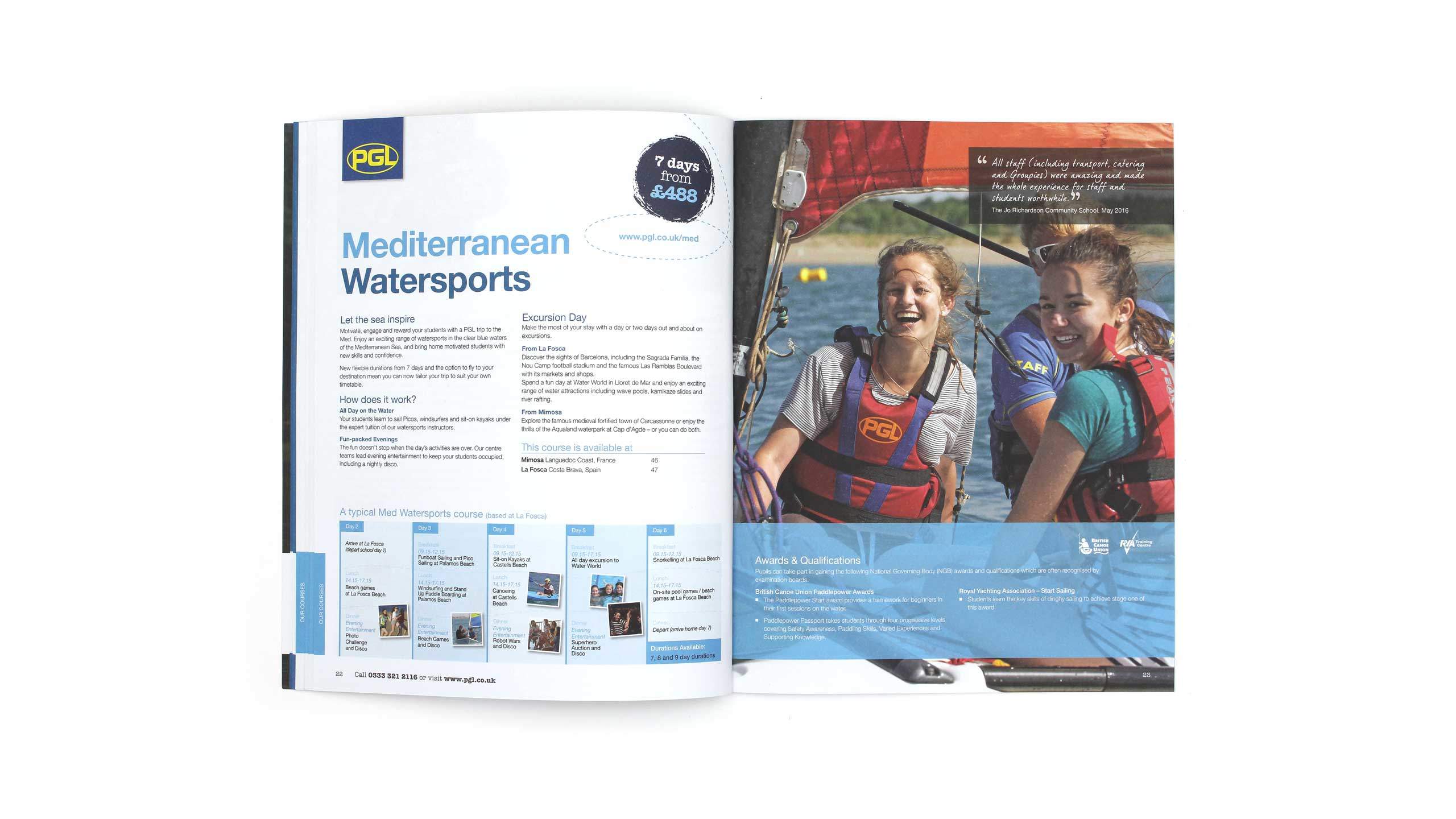 school adventure brochure design mediterranean watersports pages pgl travel